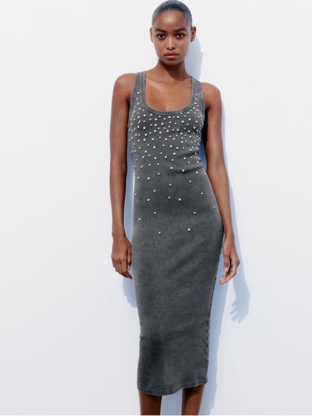 Zara Ribbed Rhinestone Midi Dress Size M